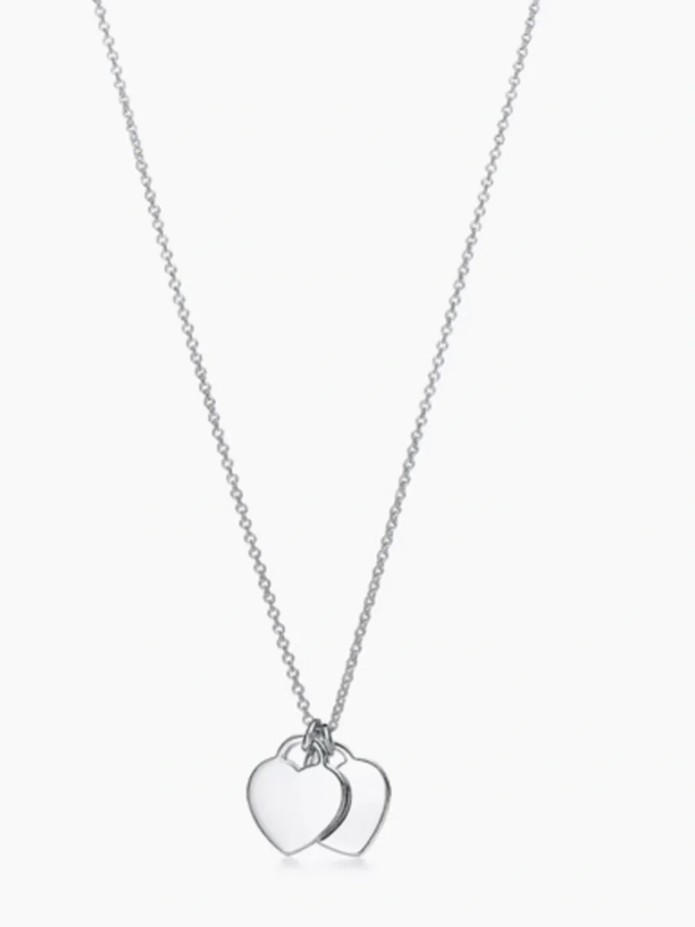 Tiffany & Co. Sterling Silver Double Heart Necklace on Blue Pouch